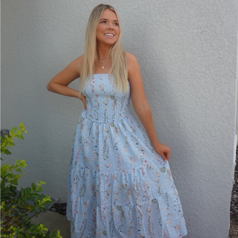 Light Blue Floral Tiered Maxi Dress - Women - Picture 3 of 3